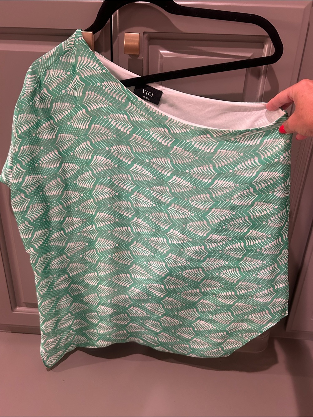VICI Mint Green & White Patterned Boatneck Tank